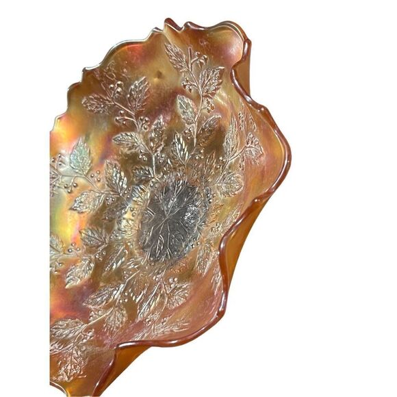 Vintage Fenton Marigold Carnival Glass Fluted Ruffle Edge Holly Candy Dish Bowl - Picture 3 of 3